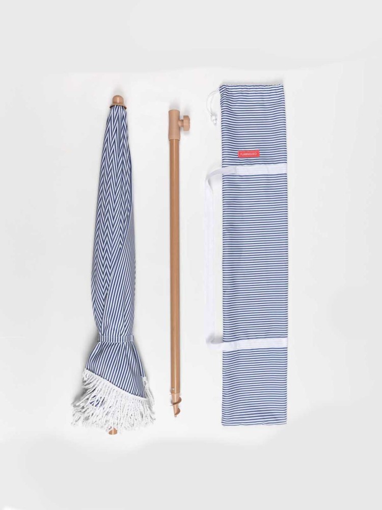 Beach umbrella with UV protection - Blue striped - Picture 2