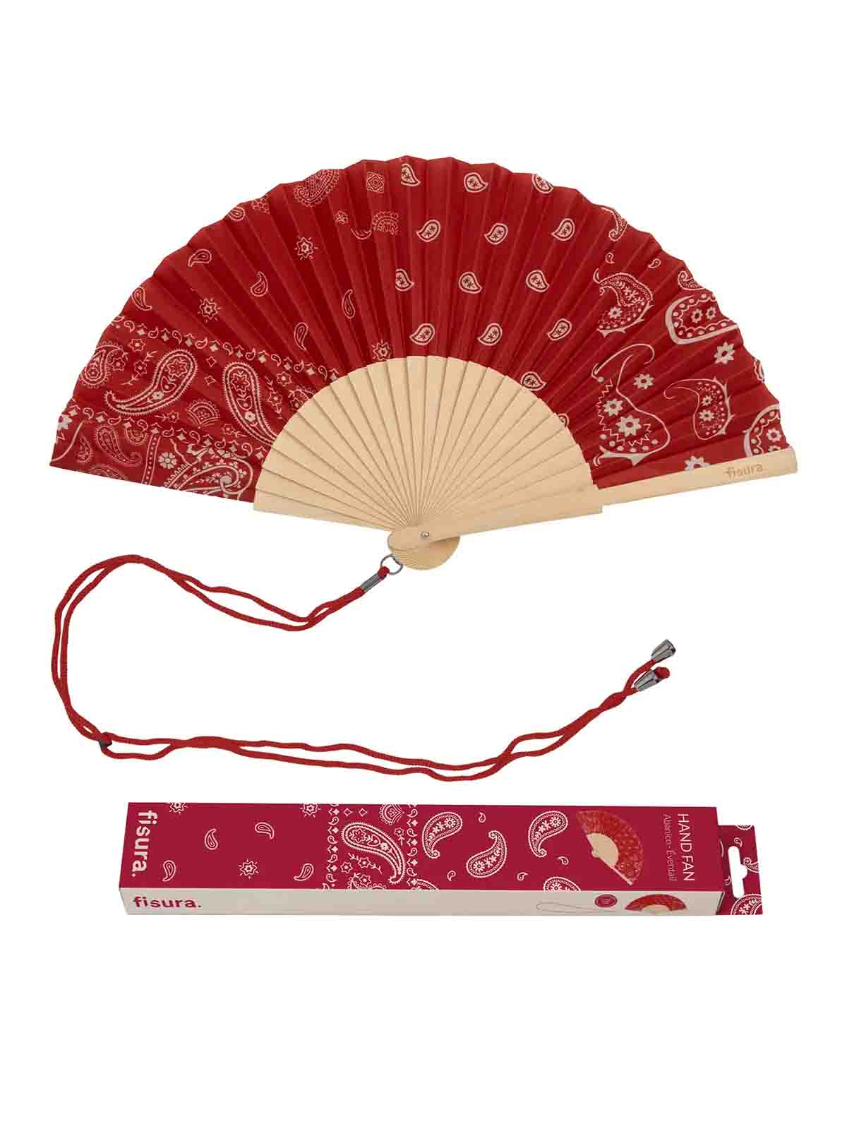 Fan - Red with paisley pattern