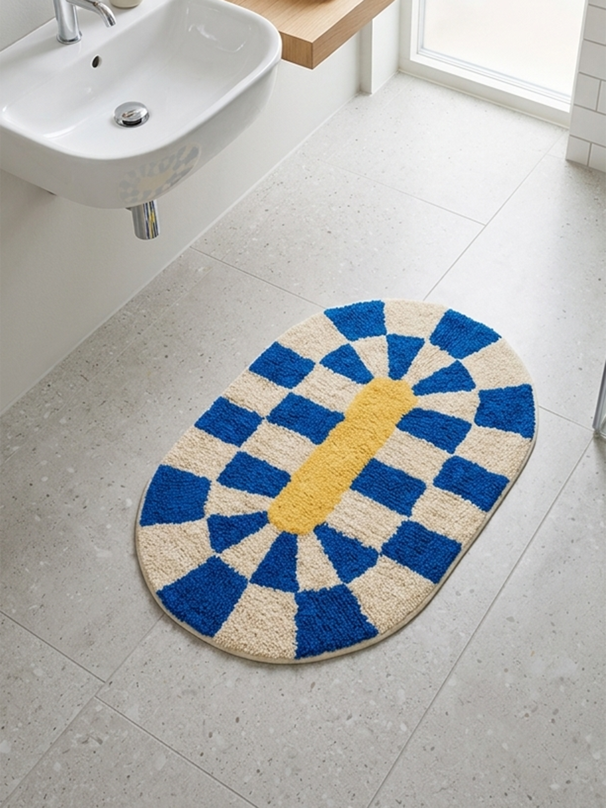 Alternative view of bath mat - Blue, off-white and yellow