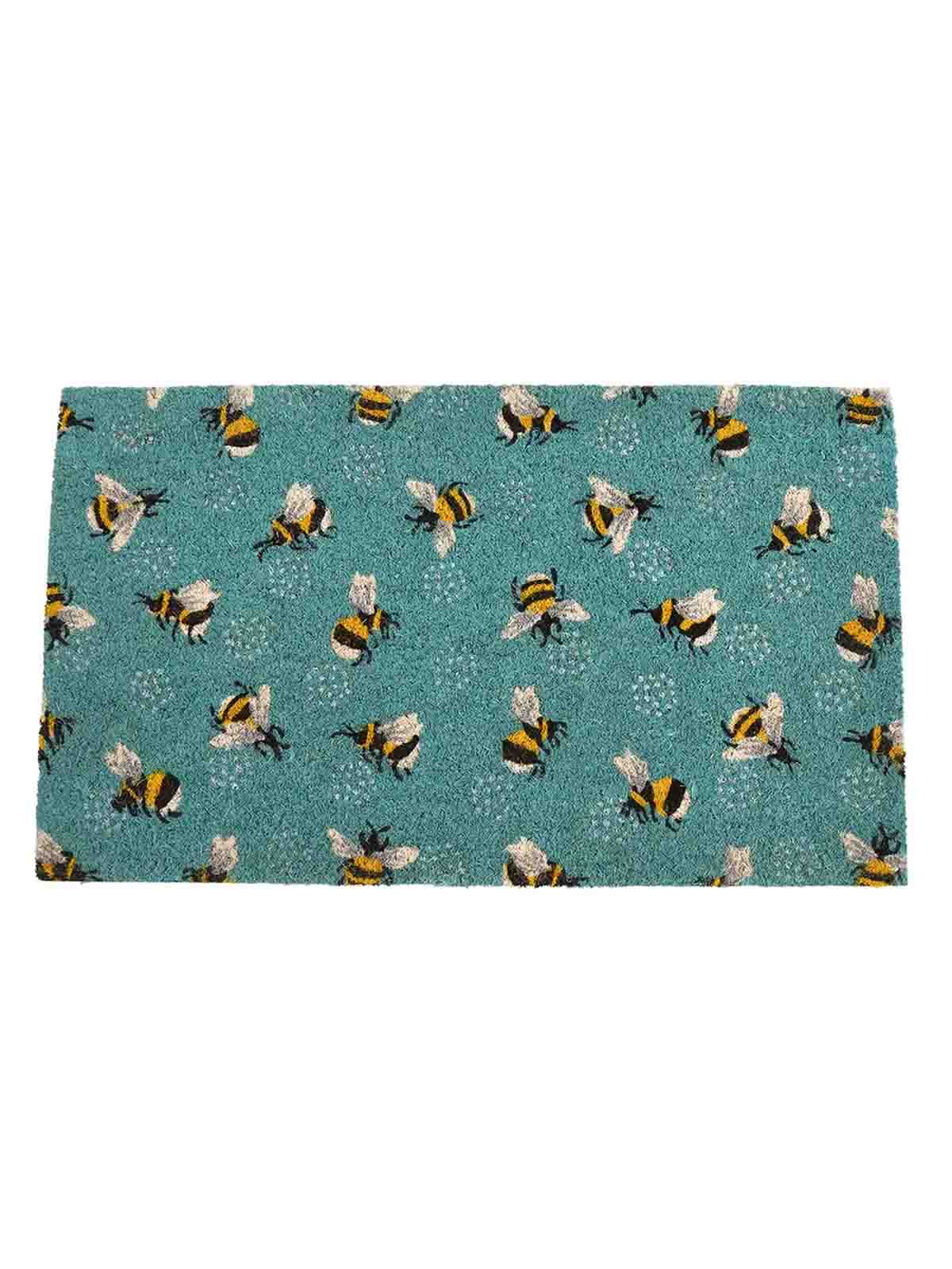 Doormat 43 x 73 cm - Blue with bumblebees