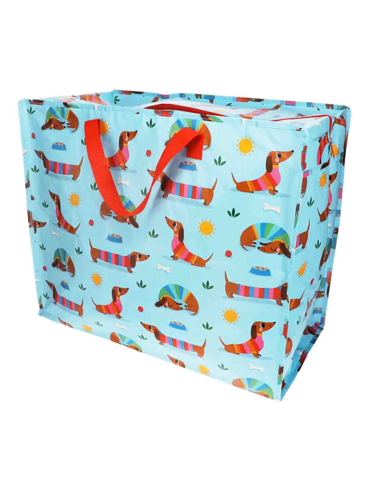 Jumbo storage bag 78 litres - Turquoise with dachshunds