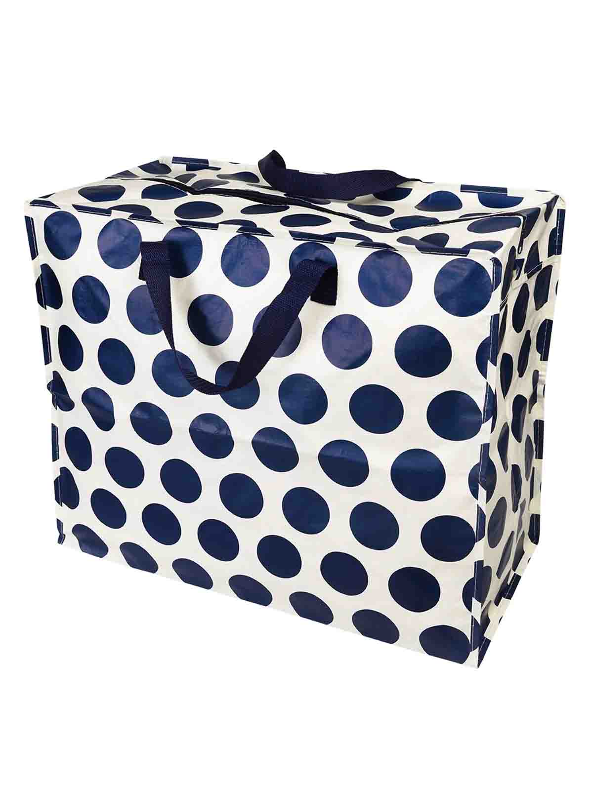 Jumbo storage bag 78 liters - White with blue large dots