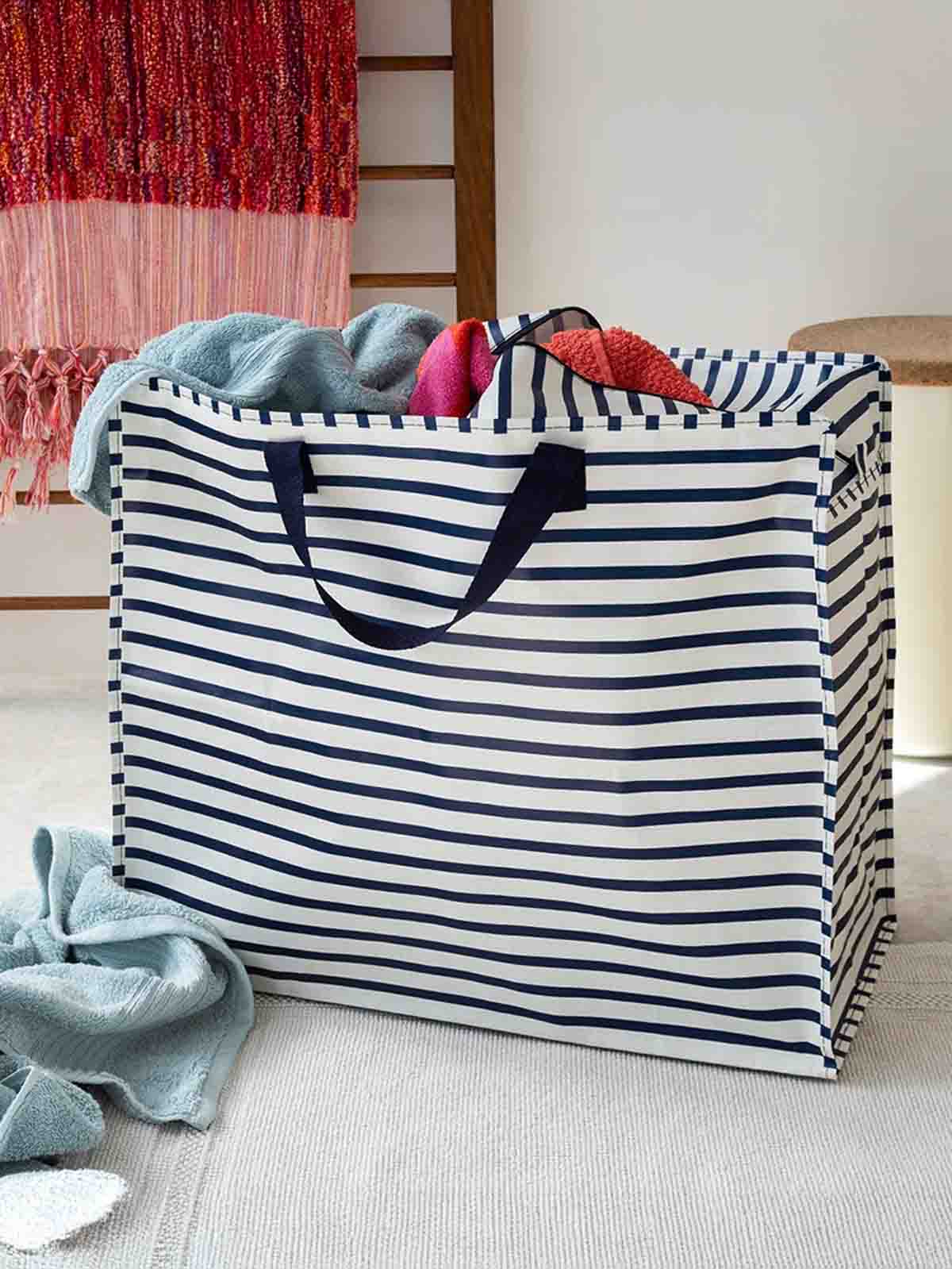 Alternative view of Jumbo storage bag 78 litres - Striped in white and navy blue