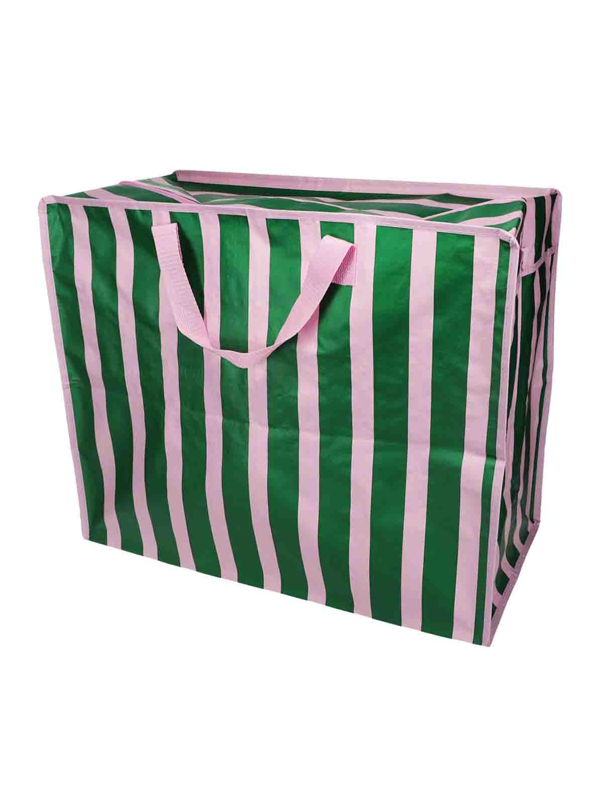 Jumbo storage bag 78 litres - Striped in pink and green