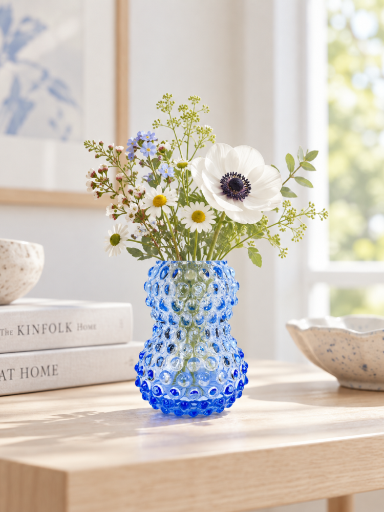 Birdie vase in hedgehog glass - Light blue