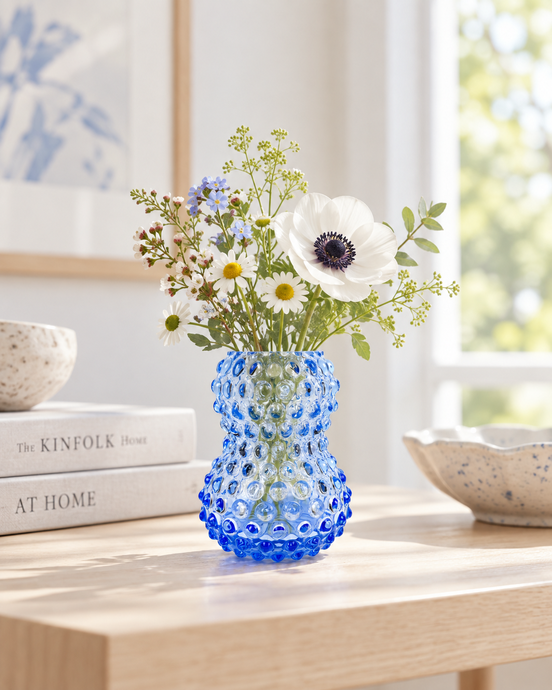 Birdie vase in hedgehog glass - Light blue