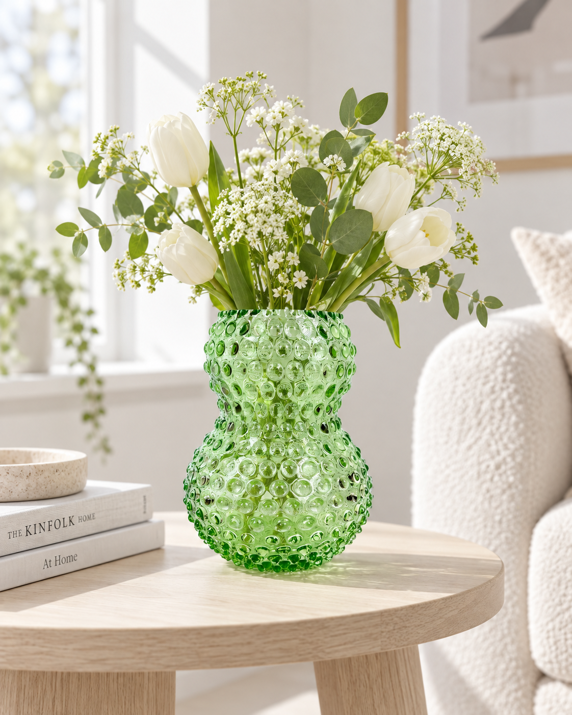 Large Birdie vase (20 cm) in porcupine glass - Light green
