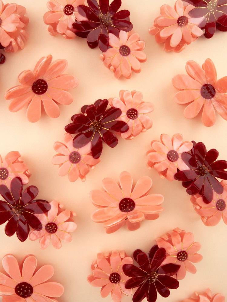 Hair clip – Pink flower – Raspberry middle – Picture 2
