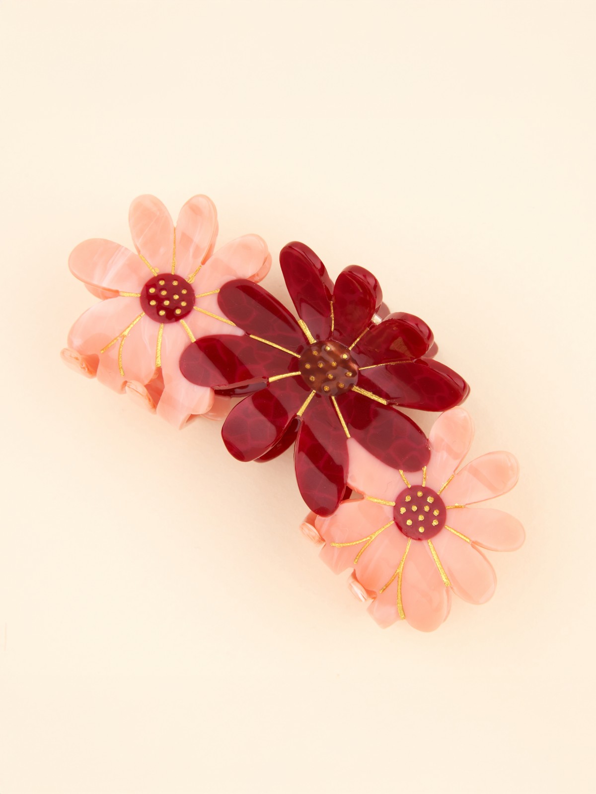 Hair clippings – 3 flowers in pink and burgundy