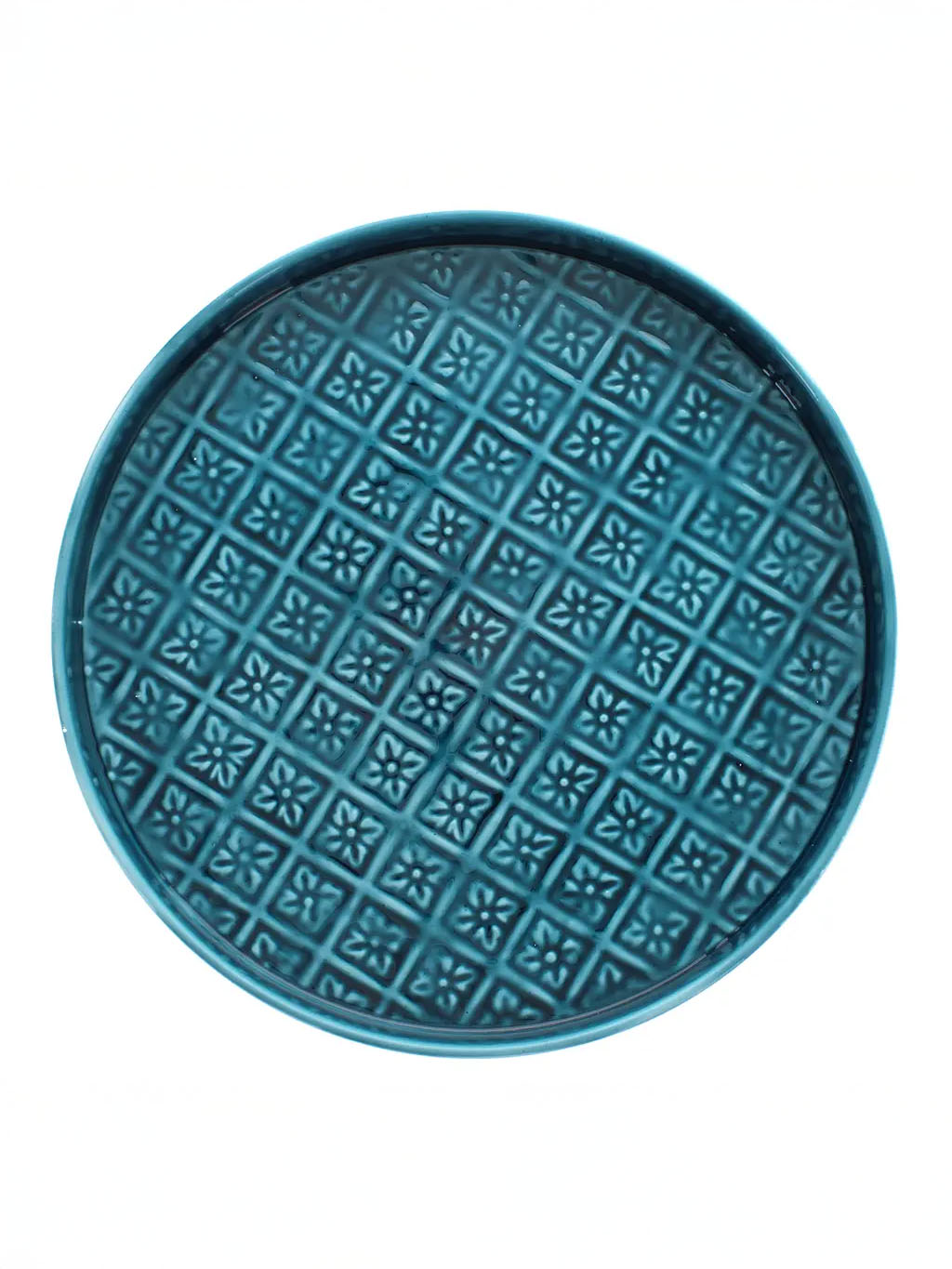 Round enamel tray (30 cm) - Petroleum blue