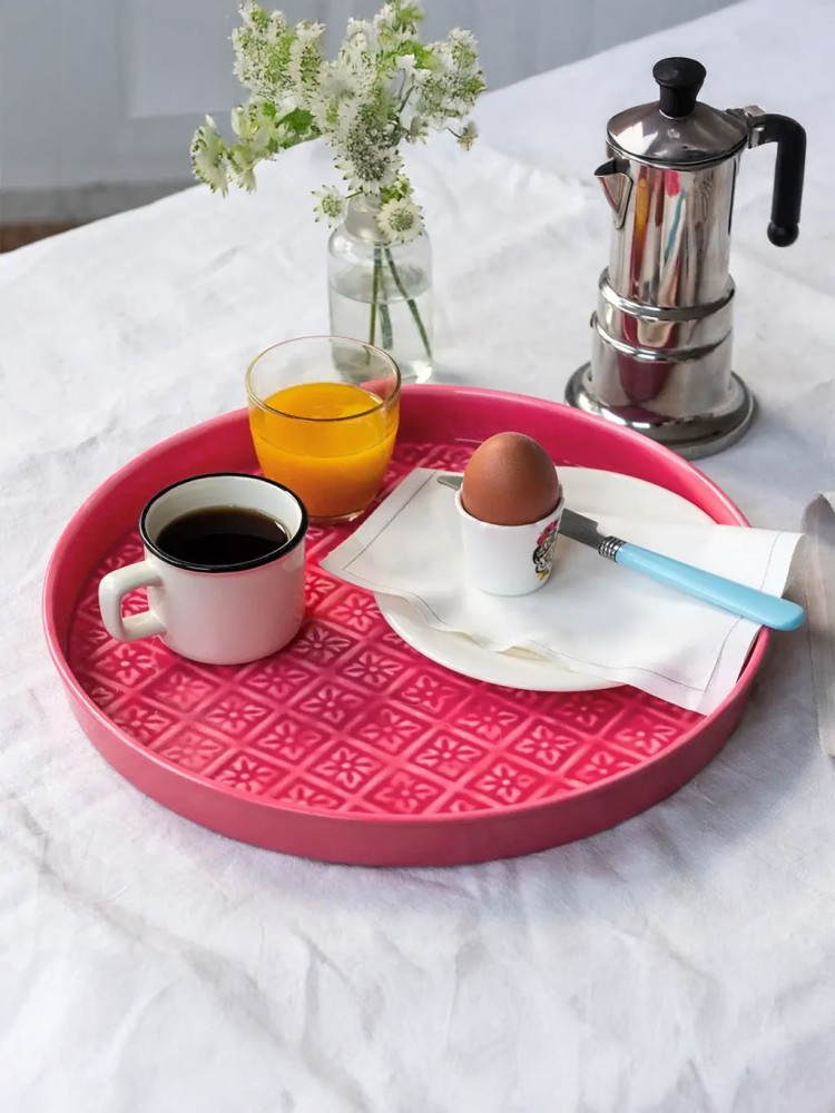 Round enamel tray (30 cm) - Pink - Image 2