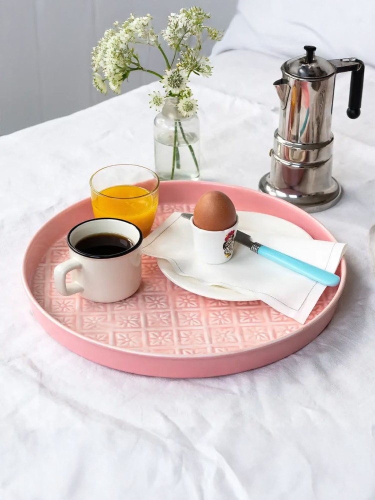 Round enamel tray (30 cm) - Pink sorbet - Image 2