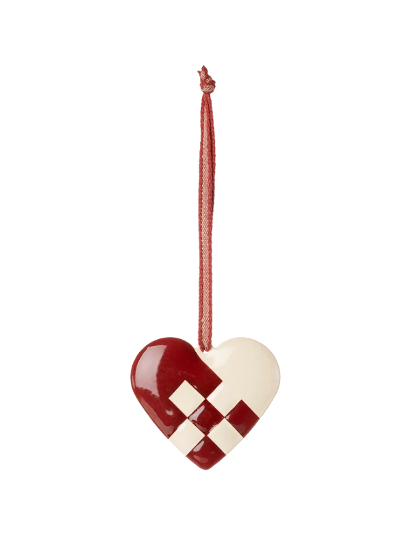 Metal Ornament - Braided heart in red and white (small)