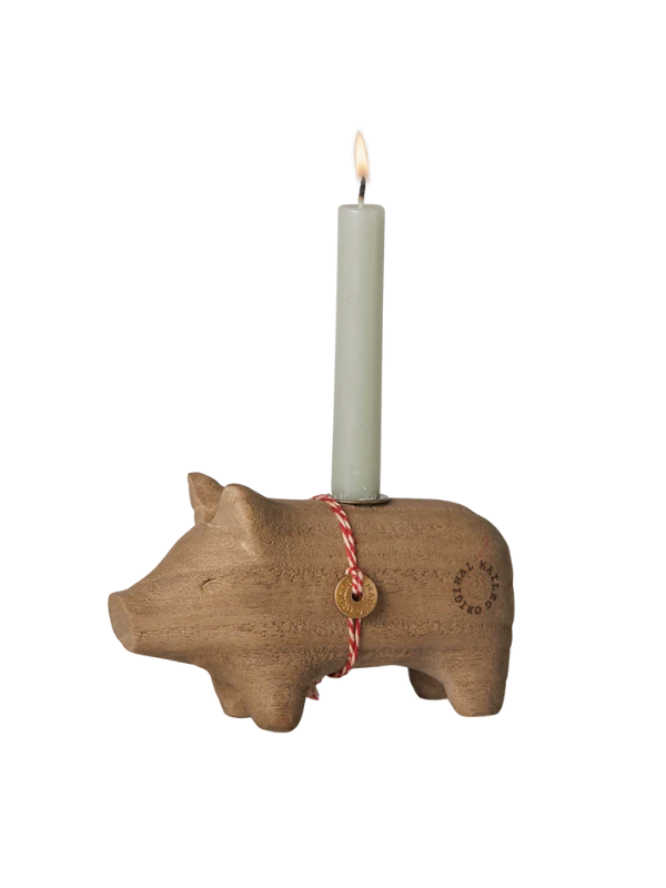 Wooden candlestick - Little pig in nature (kertelys)