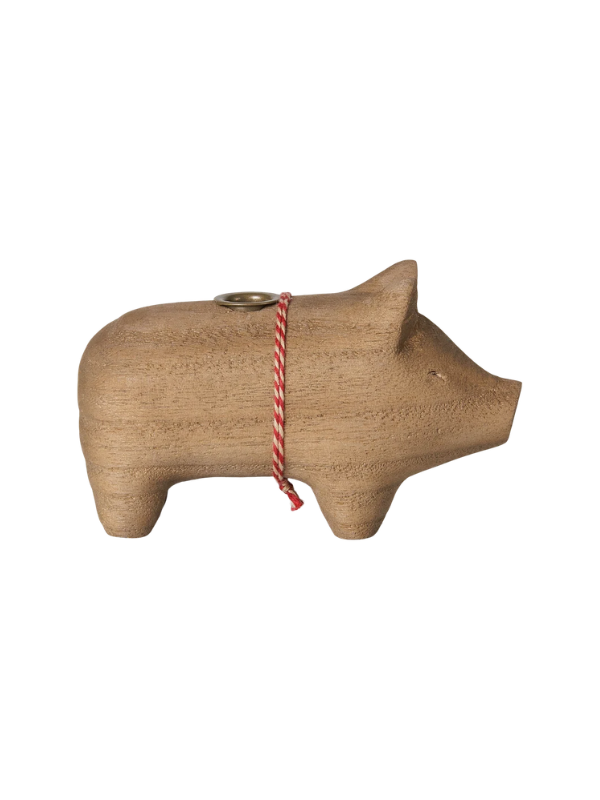 Alternative view of Wooden candlestick - Little pig in nature (kertelys)