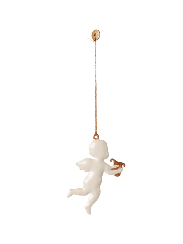 Metal ornament - Off-white angel with harp