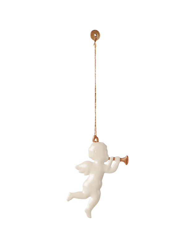 Metal ornament - Off-white angel with trumpet