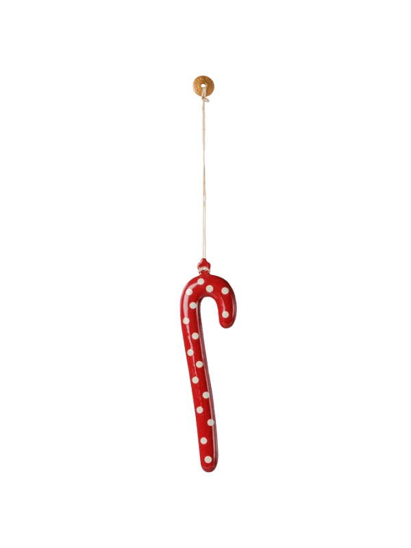 Metal ornament - Large candy stick in red with dots