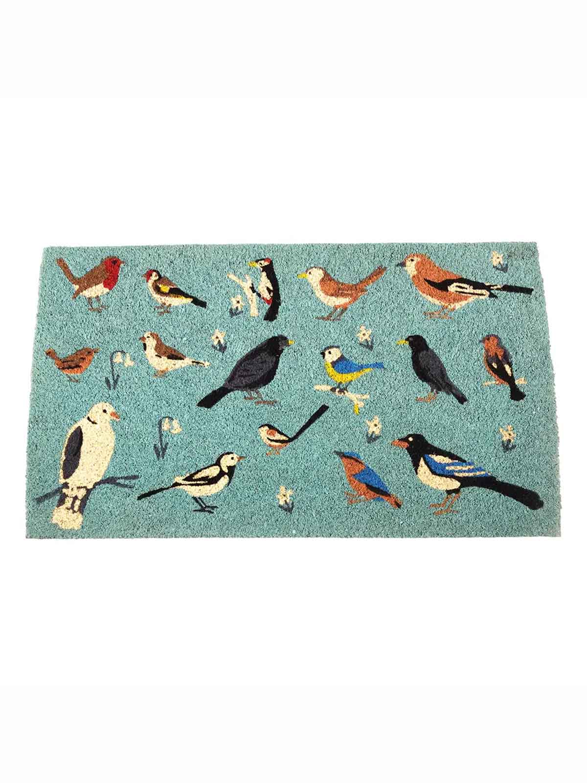 Doormat 43 x 73 cm - Turquoise with garden birds