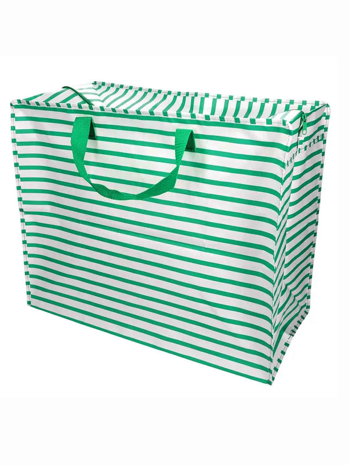 Jumbo storage bag 78 litres - White with narrow green stripes