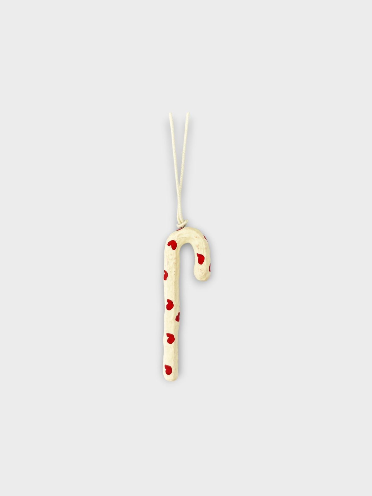 Alternative view of Candy Cane in cotton maché – red hearts