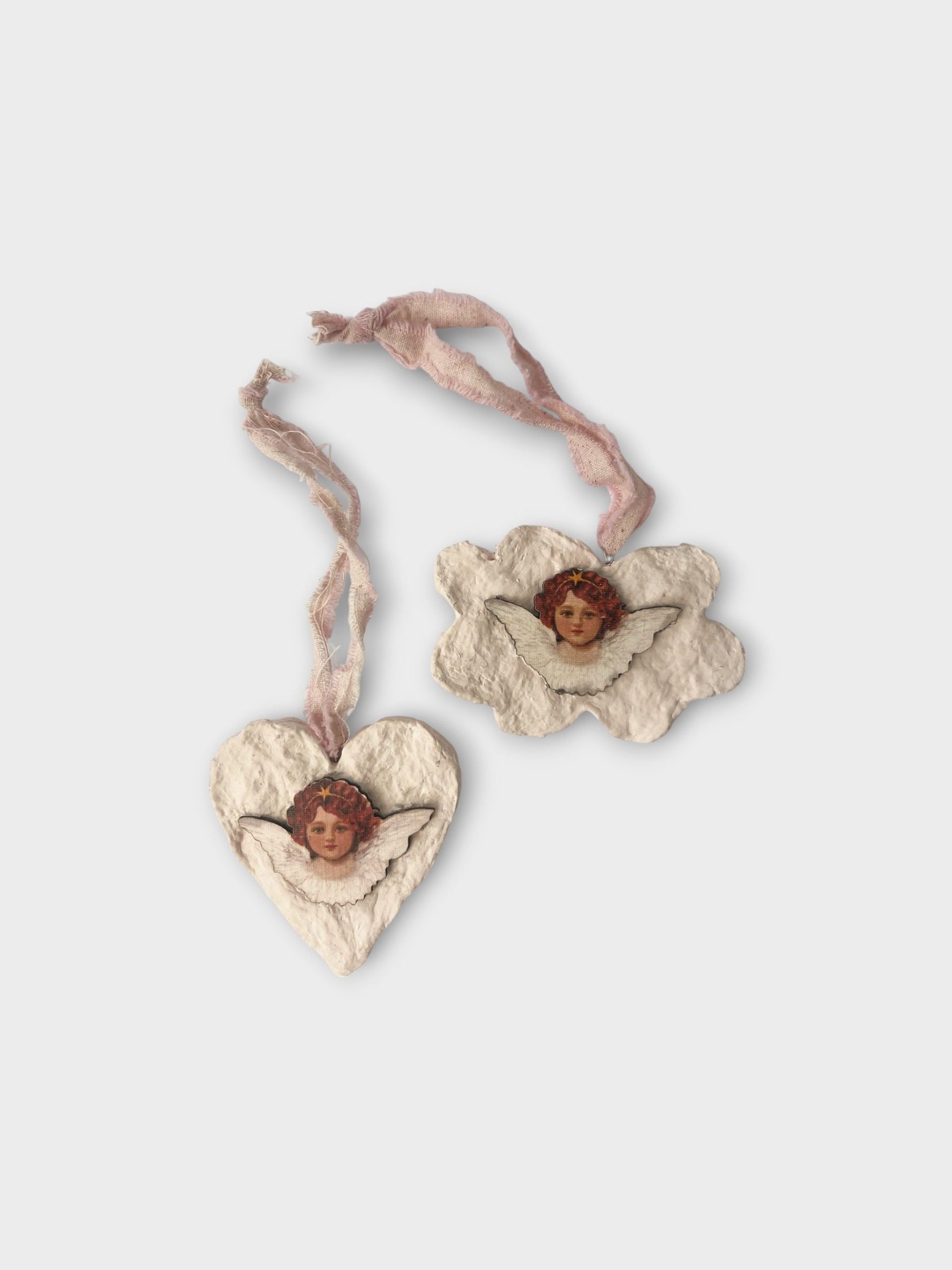 Heart and cloud in cotton maché – vintage look with angel - Picture 2