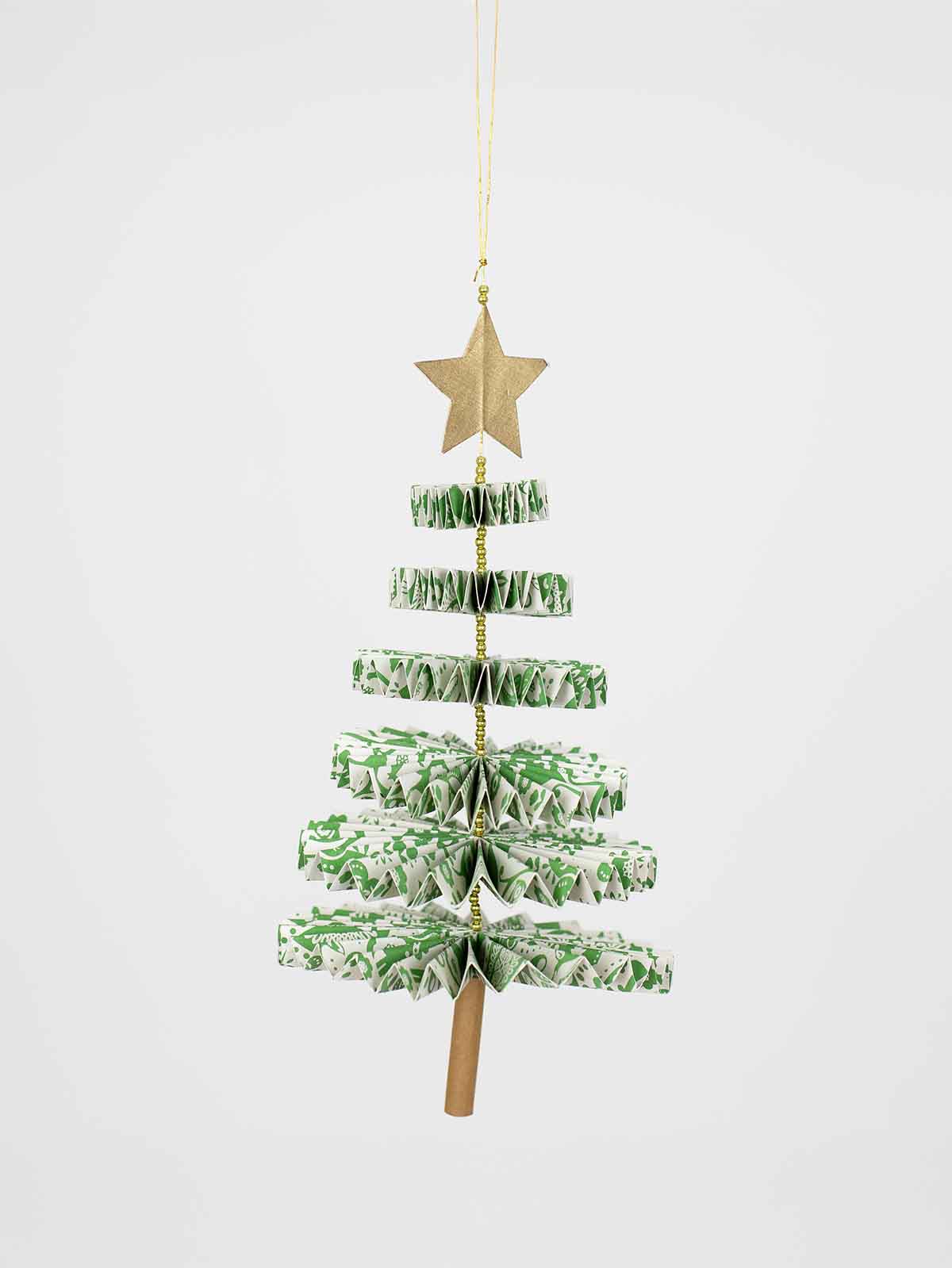 Alternative view of Christmas tree in folded paper – green and off-white