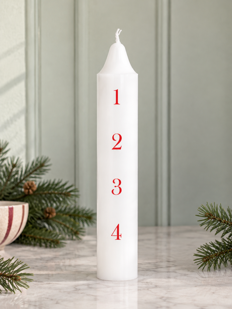 Advent candles (5 x 27) & quot;Gilles" white with red
