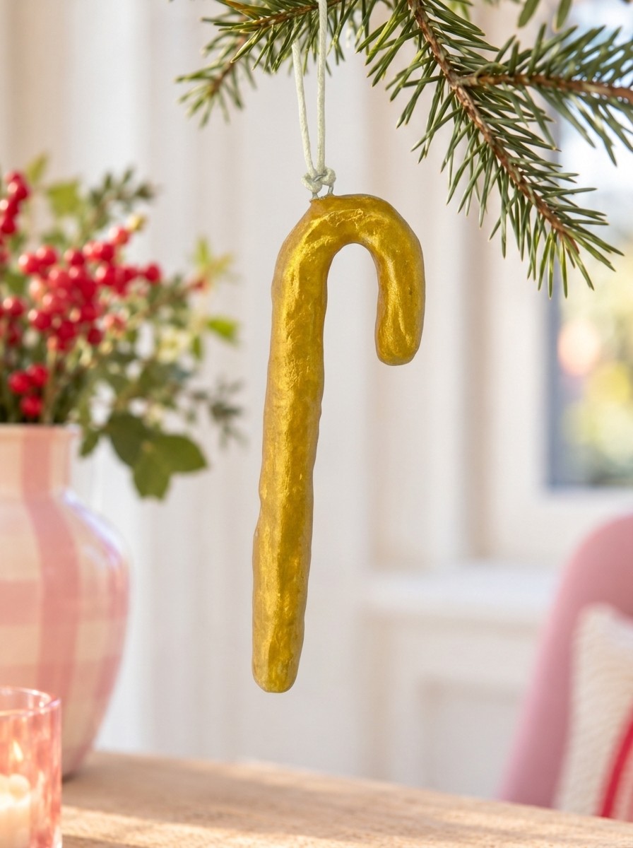 Candy cane in cotton maché – gold