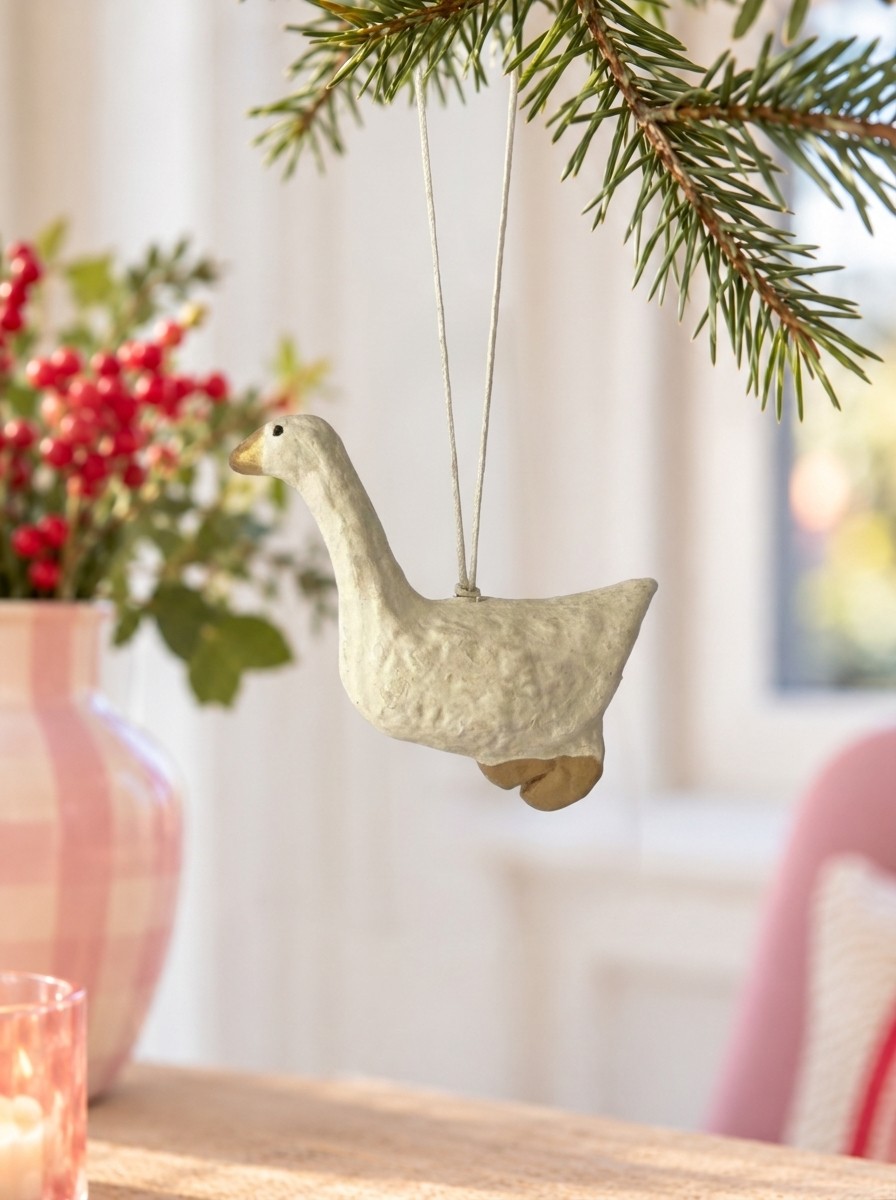 Christmas goose in cotton maché – off-white
