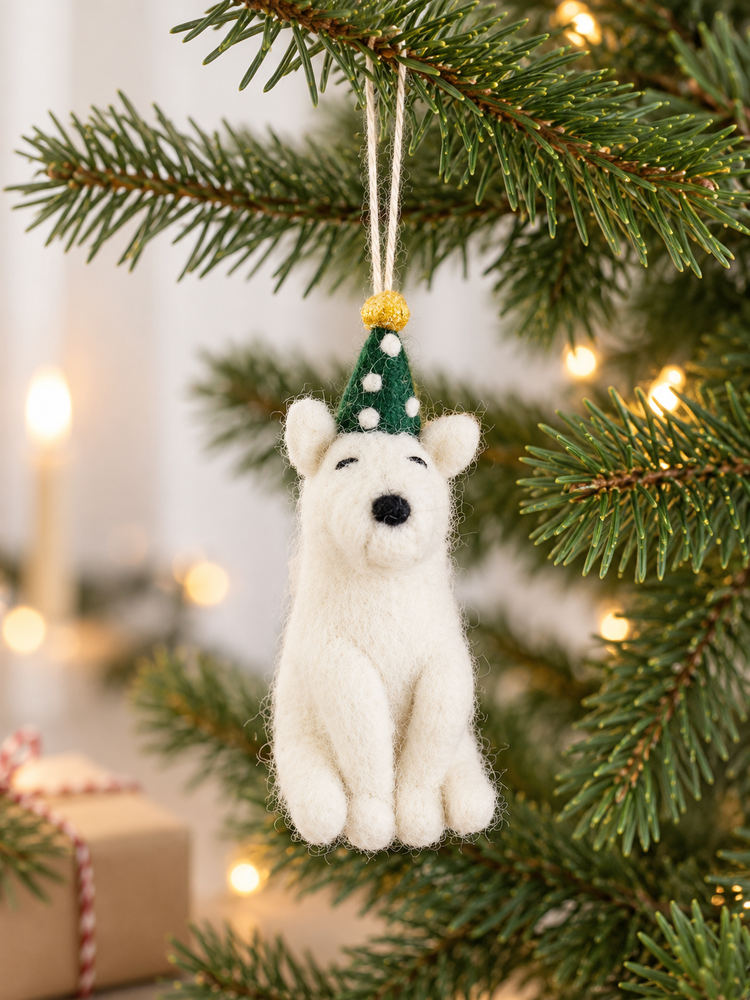 Felt dog with a green hat