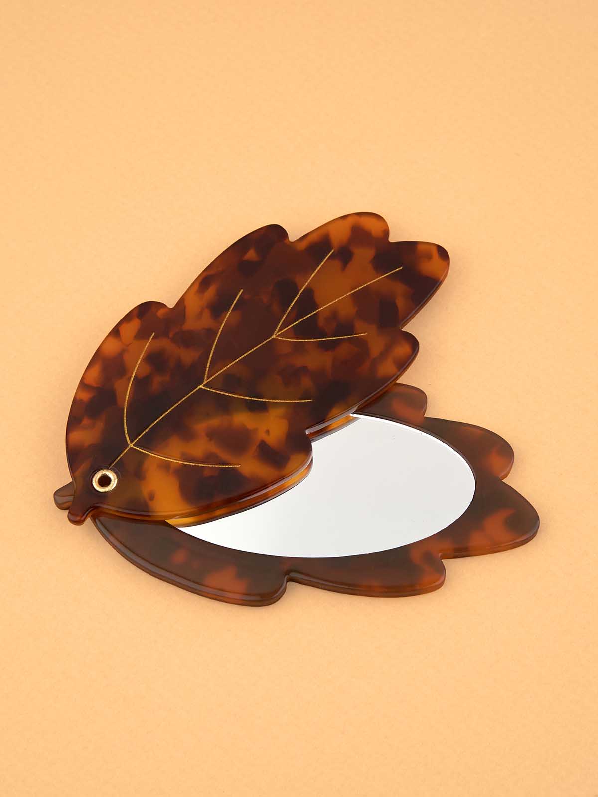 Mirror for the make-up purse - Brown leaf