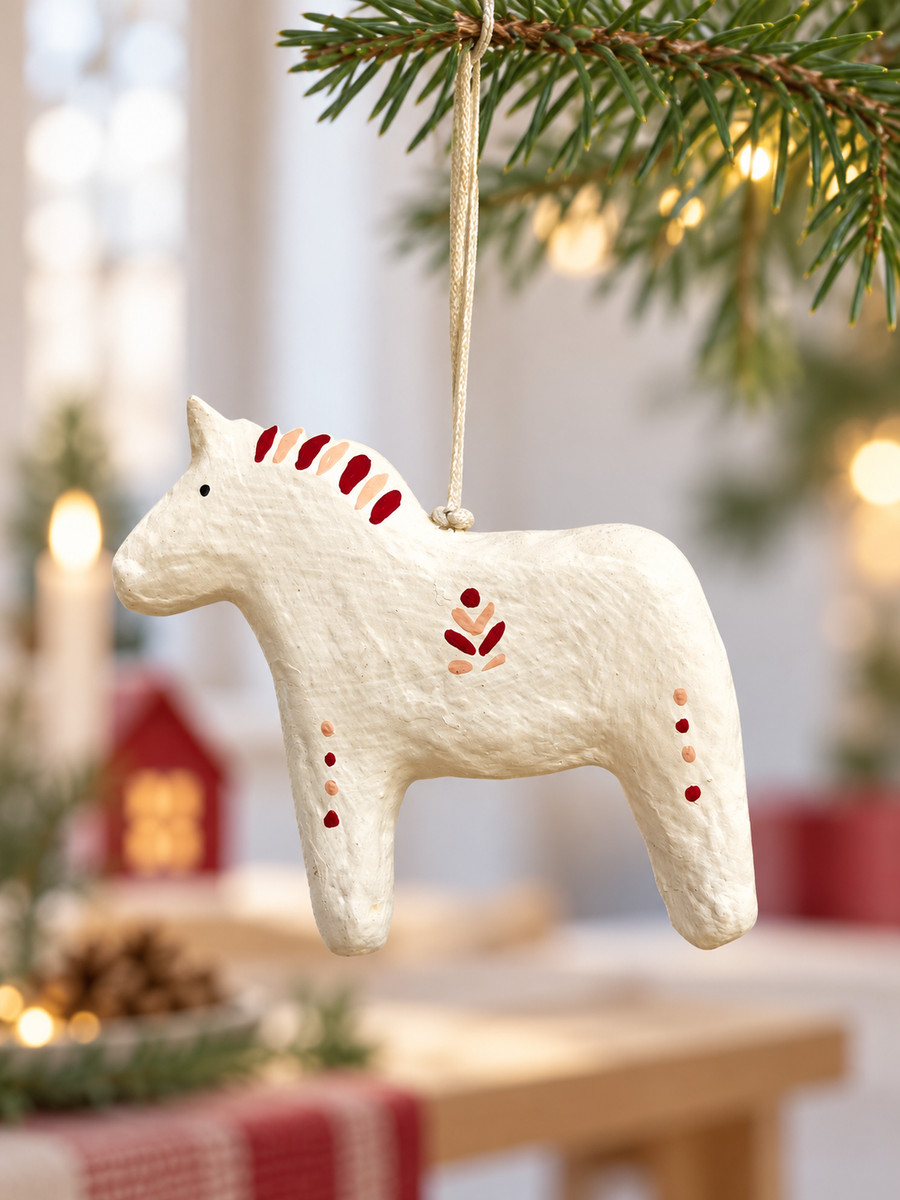 Dala horse in cotton maché – red pattern