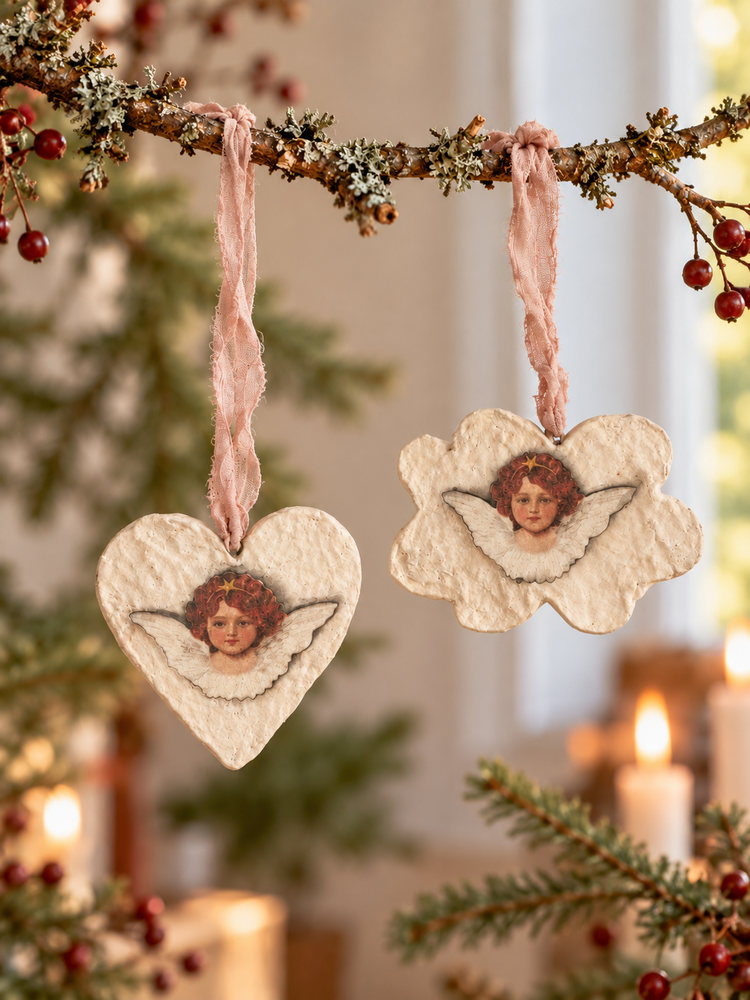 Heart and cloud in cotton maché – vintage look with angel
