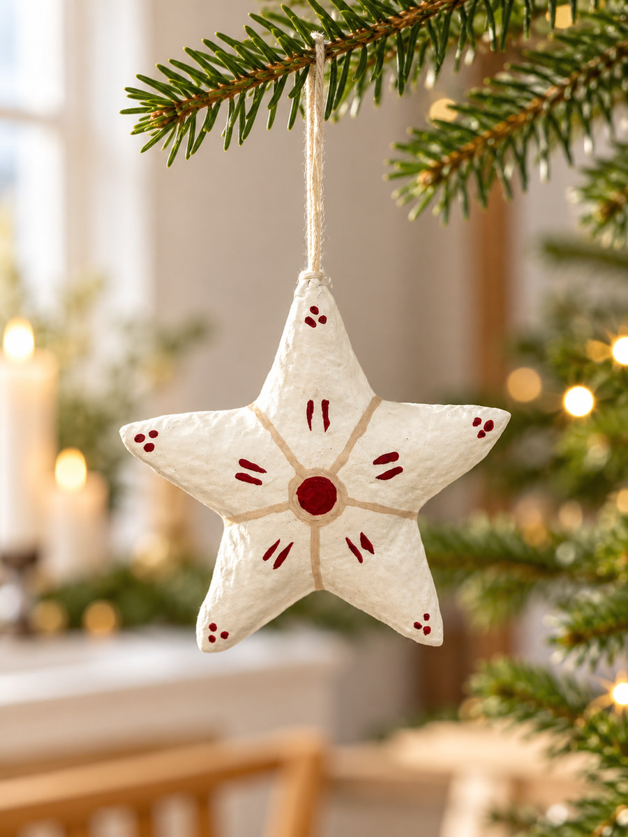 Star in cotton maché – red pattern