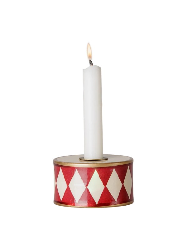 Candlestick drum - Red with off-white harlequin