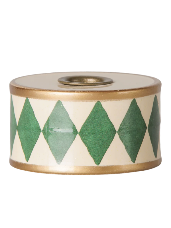 Alternative view of Candlestick drum - Off-white with green harlequin