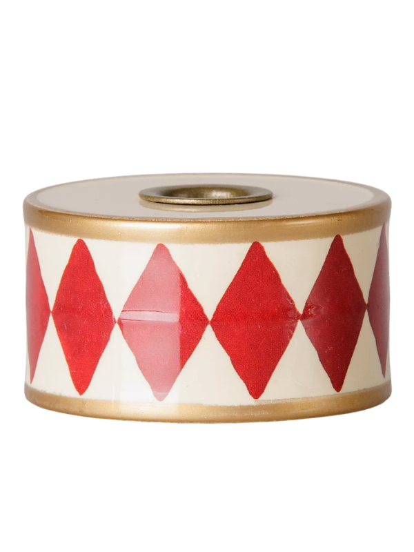 Alternative view of Candlestick drum - Off-white with red harlequin